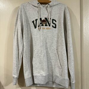 Vans Heather Gray Pullover Hoodie with Embroidered Logo and Rose